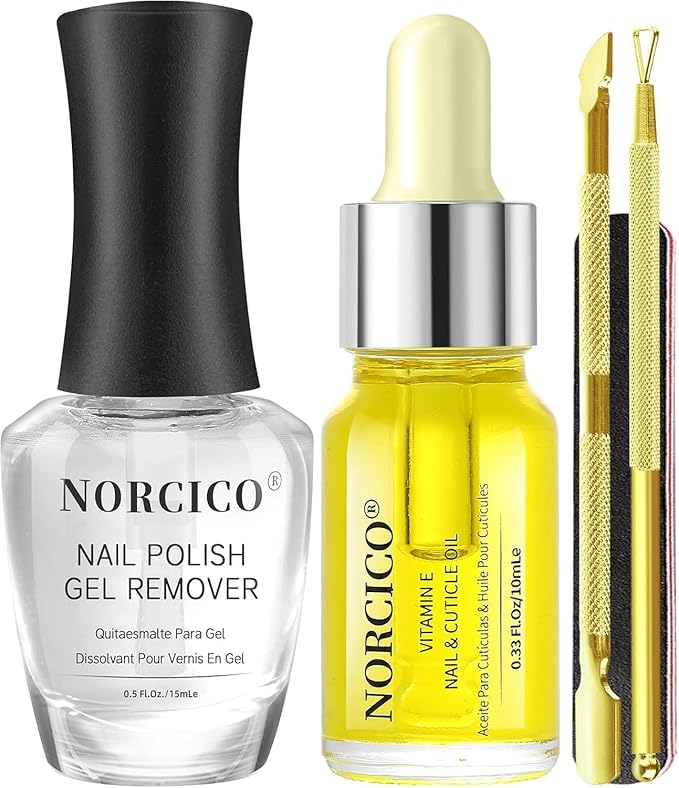 Gel Polish Remover, Cuticle Oil for Nails (10ml) & Pro-Tools, Fast-Acting Gel Nail Remover (15ml) Works in 2-5 Mins, No Soak for Salon-Quality At-Home Manicure, Gentle Formula with Moisturizing Care
