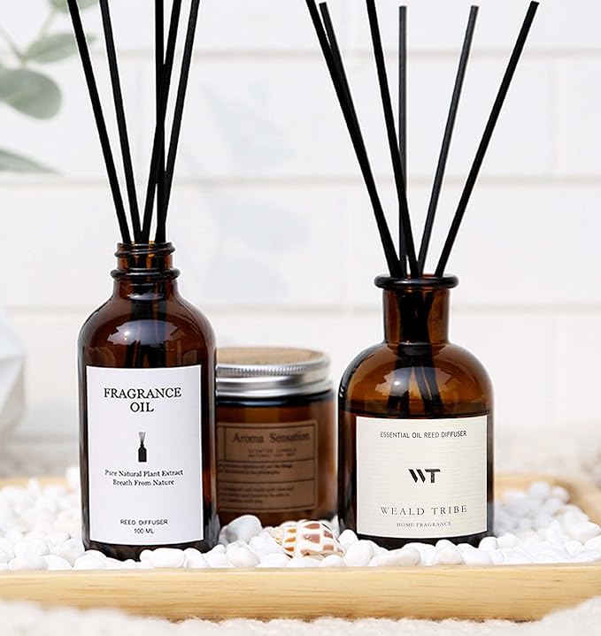 WEALD TRIBE Flower Reed Diffuser Set Vanilla Cinnamon Scent for Bathroom Air Fresheners | 4.0 fl oz Essential Oils with Sticks Home Fragrance Defusers | House Bedroom Office Shelf Decor & Gift