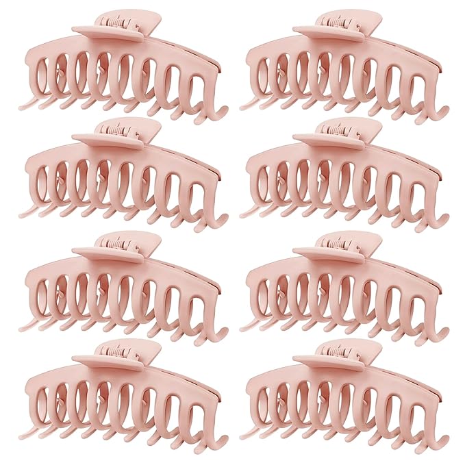 TOCESS Hair Claw Clips for Women - 8PK Large Neutral Matte Jumbo Hair Clips for Thick, Thin, Long, Short, Curly Hair Girls, Big Jaw Clip Set for Daily Use(Rosewater Pink)