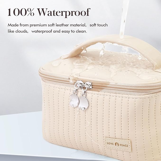 Makeup Bag Travel Cosmetic Bag, Large Capacity Makeup Organizer Bag and Storage, Portable PU Leather Pouch Toiletry Bag Make up Organizer, Cosmetic Bags for Women