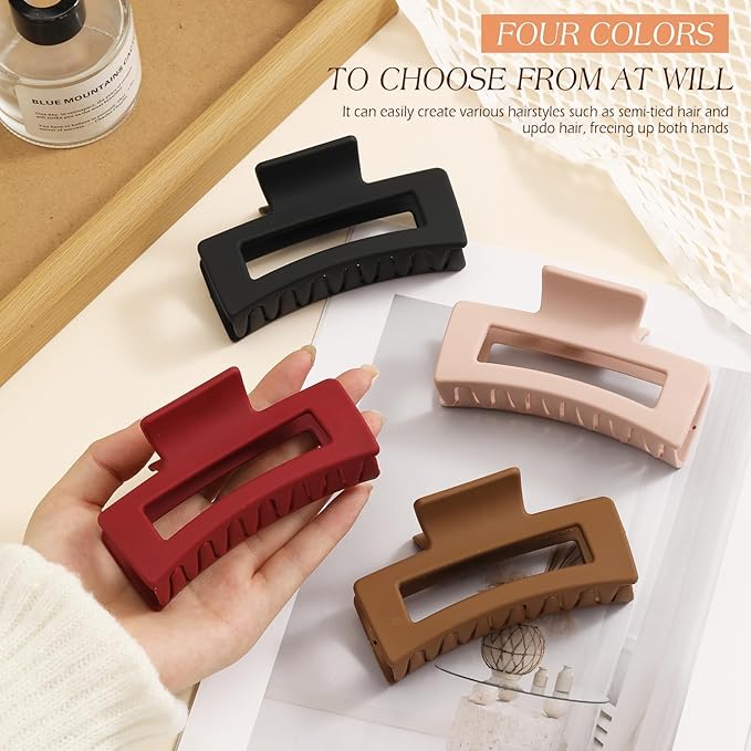 4 PCS Silicone Flexible Hair Claw Clips for Women, Cloud Soft Clips, Hair Claw Clips for Hat, Jumbo Claws clips for Thick Hair, Unsnappable Non-slip Rectangle Hair Clips