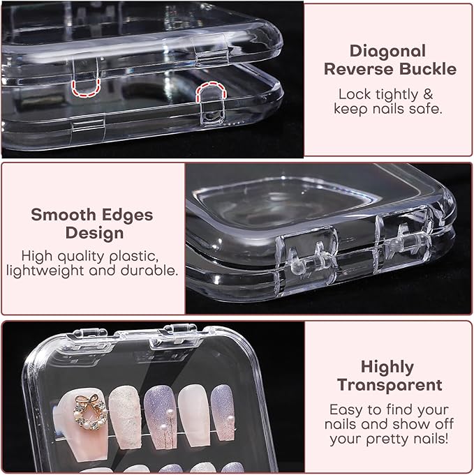 Udefineit 27PCS Press on Nail Boxes with 5M Nail Tape, Clear Acrylic Nail Display Box for Storage Nail Tips Press on Container Plastic Empty Packaging Boxes for Nail Art Home Beauty Salon