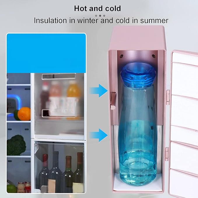 Topyond Mini Refrigerator 12 x 8.5 x 25cm, Small Fridge, Compact Mini Fridge for Bedroom, USB Portable Heat Preservation and Cold Storage Dual Use Refrigerator for Home Bedroom Car