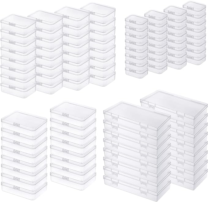 96 Pack Rectangular Clear Plastic Storage Containers Box with Hinged Lid for Beads and Other Small Craft Items (Mixed Sizes 2)