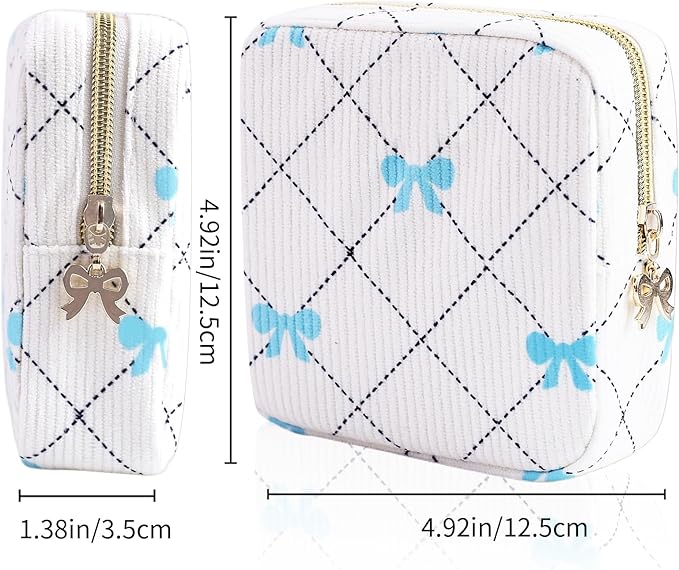 Period Bag for Women - Cute Corduroy Sanitary Napkin Storage Bag with Bow Design | Period Pouch for Daily Use, Travel | Discreet Menstrual Pouch | Pad Bags for Period Holds Pads, Tampons
