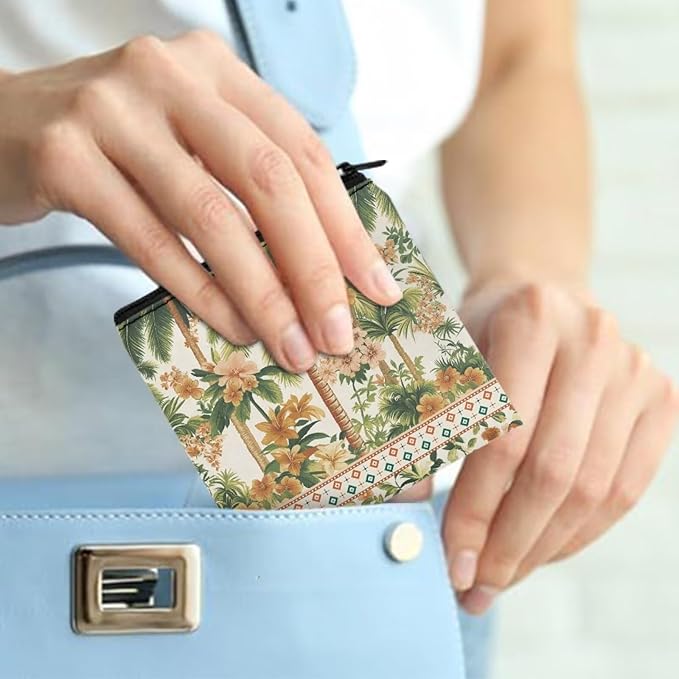 Novelty Printed Coconut Tree Period Pouch Waterproof Sanitary Pad Holder for Women Convenient Period Organizer for Work Daily