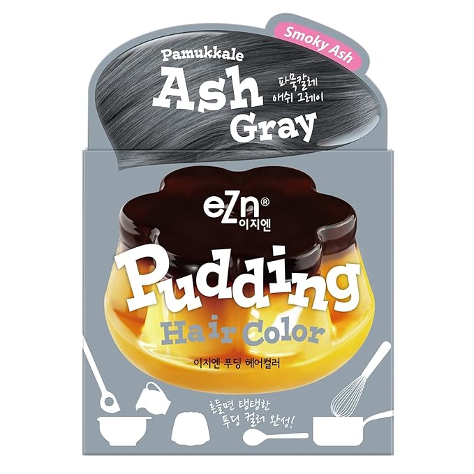 eZn Pudding Hair Dye for Sensitive Scalps – No-Drip, Ammonia-Free, Long-Lasting Semi-Permanent Hair Color with Keratin for Gentle Gray Coverage at Home (Ash Gray)