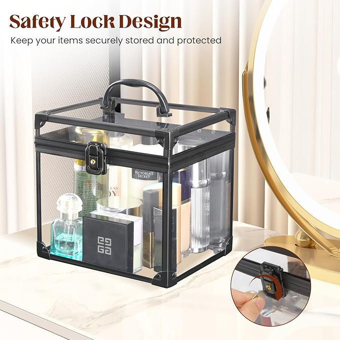Crown Box 7.9 x 6.7 x 7.5inch, Clear Makeup Case,Cosmetic Organizer, Large Capacity Transparent Acrylic Artists Display Case for Vanity,Bathroom Counter or Dresser