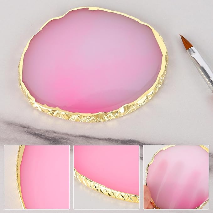 4 Pack Nail Art Palette, Resin Polish Color Design Makeup Mixing Plate - Mini Paint Palette for Nails - White, Pink