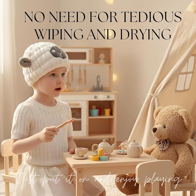 Microfiber Hair Towel Wrap for Kids, White Sheep Dry Hair Cap Suck Water, Absorbent Quick Girls Boys Hair Drying Towel, Lightweight Bouncy Hat Headscarf