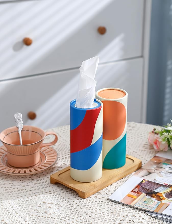 Small Car Tissues Holder with Facial Tissues - 4PK - Tisses for Car Travel Tissue Tubes Box Container for Car Cup Holder Car Tissues Cylinder