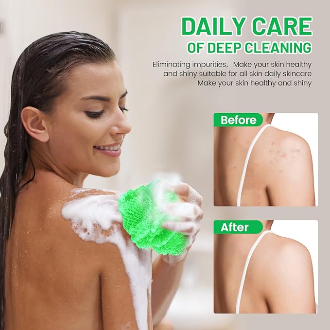 African Net Sponge, Authentic Exfoliating Body Scrubber for Bath and Shower, Multiple Textures with Gentle Deep Exfoliating and Rich Lather for All Skins (Green)