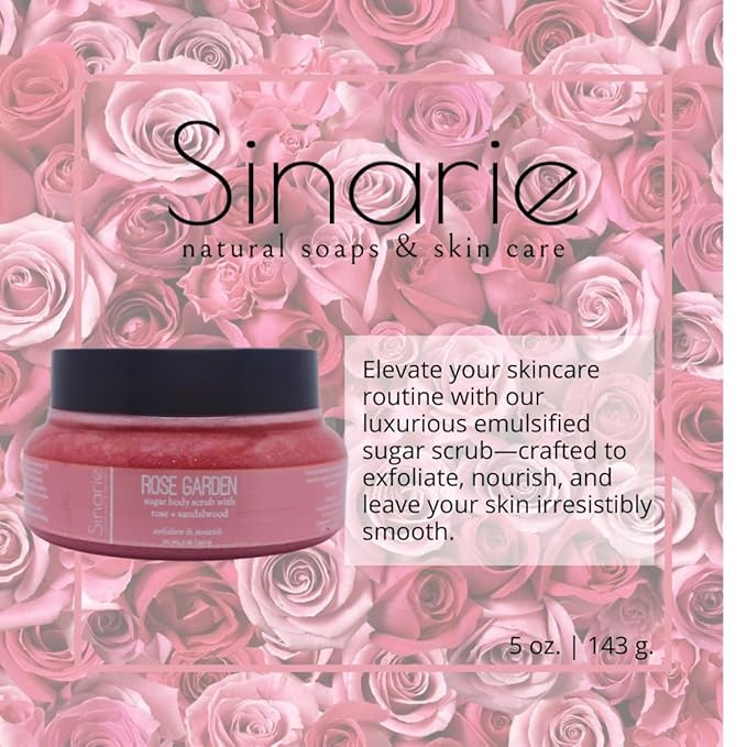 Exfoliating Sugar Scrub for Body – Hydrating Moisturizing Body Polish with Natural Oils – Gentle Spa Skincare for Smooth, Glowing Skin (5 oz., Rose Garden (Rose, Palo Santo & Sandalwood))