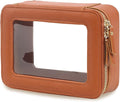 Aveniee Clear Makeup Bag, Travel Toiletry Case for Women, Cosmetic Pouch with Zippers, Car Storage Organizer for Essentials,Brown,Medium Classic