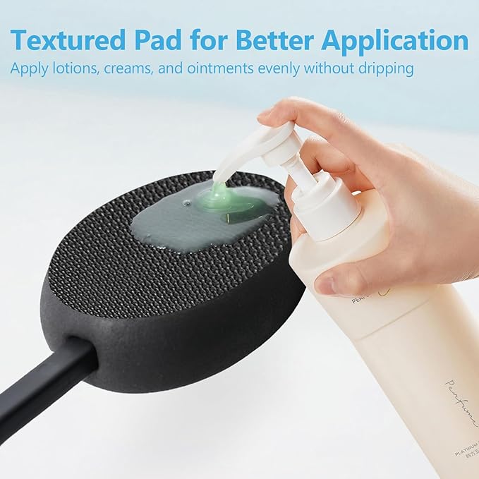 19-Inch Long Handle Lotion Applicator for Back, 3 Washable Pads, Non-Slip Design, Ideal for Sunscreen, Tanning & Moisturizers, Fits Everyone (Black)