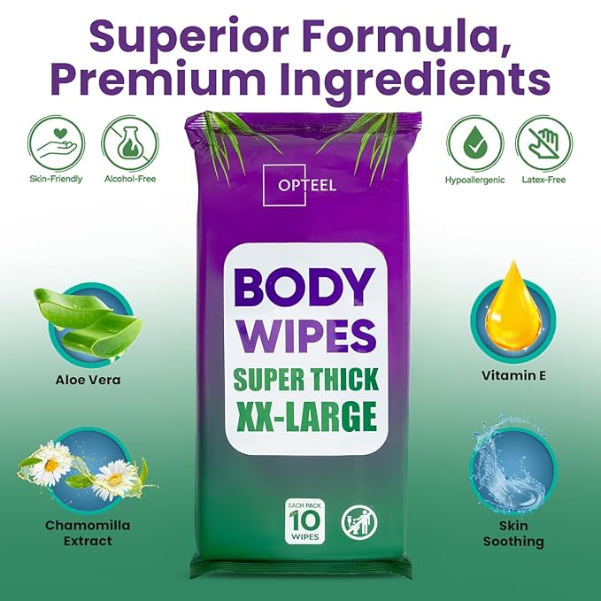 Super Thick Bathing Wipes for Adults Bathing No Rinse – Full Body Shower Wipe, Ideal for Men, Women & Elderly – Extra Large & Soft Travel Wipes Perfect Alternative to Shower – 8 Packs (80ct)