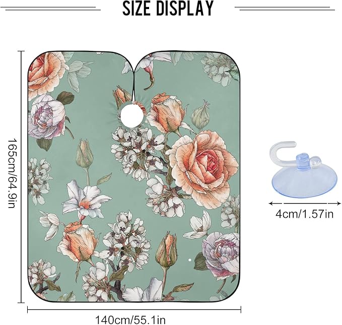 ALAZA Rose Peony Flower Vintage Barber Cape for Men Women, Waterproof Haircut Apron Beard Shaving Bib Hair Cutting Cloth 55 x 65 Inch