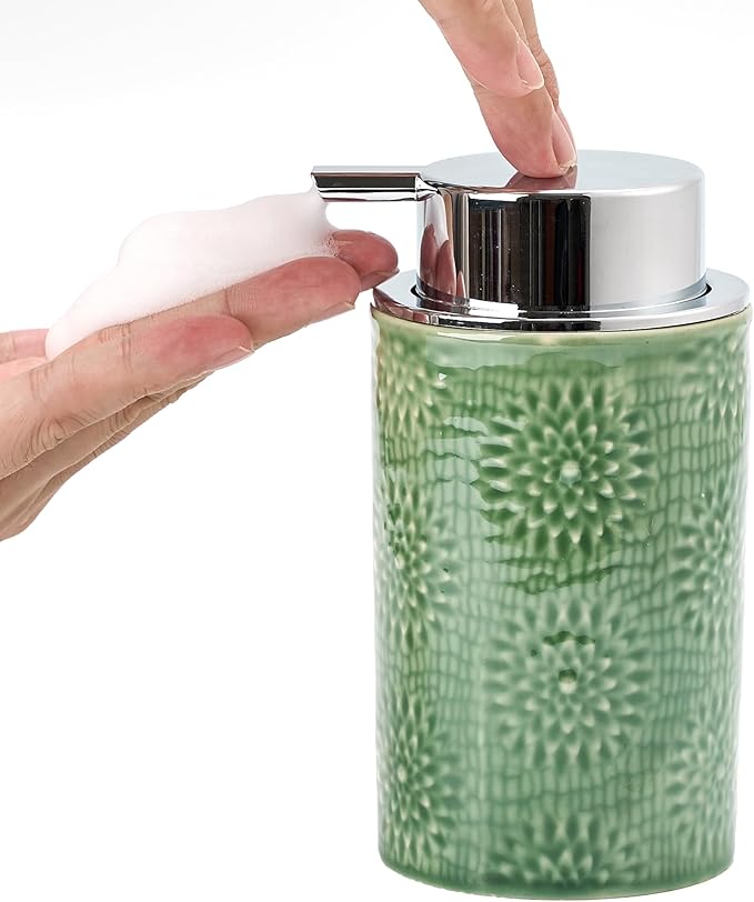 Green Foam Soap Dispenser,Foam Dispenser for Kitchen & Bathroom,Ceramic Soap Dispenser with Foam Soap Pump for Dish Soap&Hand Wash