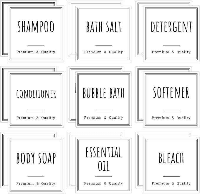 Segbeauty 18pcs Waterproof Self-Adhesive Labels for Organizing Bathroom, Soap Dispenser, Home, Laundry, Cleaning - Removable Stickers for Plastic Glass Bottles