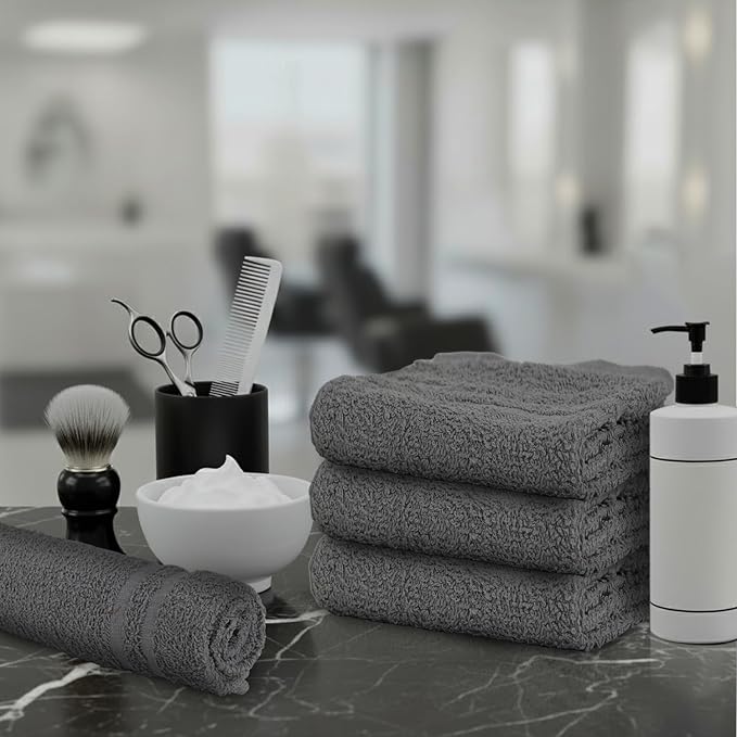24 Pack Dark Grey Hand Towel 100% Cotton Spa Towel – 16x27 inches Highly Absorbable Facial Towels Gym, Hair Towel and Face Towel Bulk Small Towels (Not Bleach Proof)