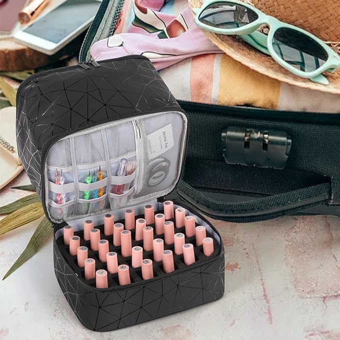 Nail Polish Storage Organizer Double Layer Gel Nail Polish Bag for Nail Dryer UV Light Carrying Case Holds 30 Bottles Travel Portable Compartment Case for Manicure Supplies, Black (BAG ONLY)