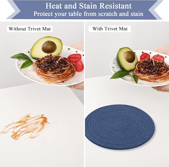 SHACOS 8 Inches Trivets for Hot Dishes, 4 Pieces Cotton Trivets Mats for Kitchen with Storage Basket, Hot Pads for Countertops and Table, Heat-Resistant Pot Holders for Hot Pots and Pans