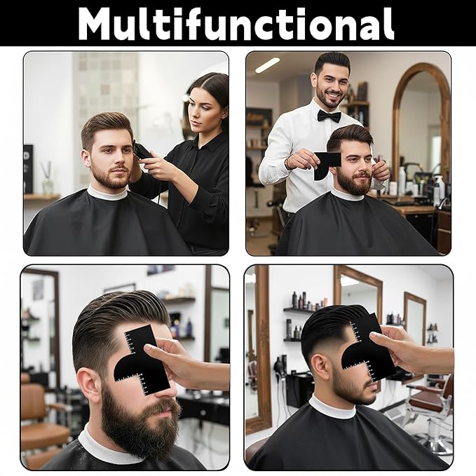 Enhancement Card for Barbers with Measurement Indicators, Reusable Hairline Shaping Tool, Color Spray Edge Line Up Tool, Barber Accessories for Precise Hairline & Beard Styling - Black