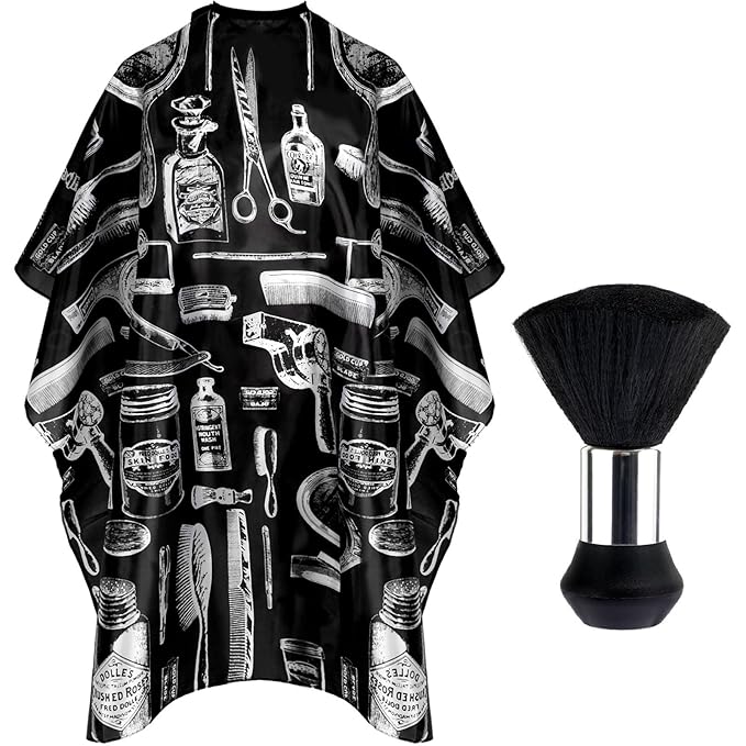 FEBSNOW Hair Cutting Cape Kit,Professional Barber Cape with Neck Duster Brush for Adults Waterproof Hairdressing Salon Cape with Adjustable Closure Snap Salon Barber Supplies