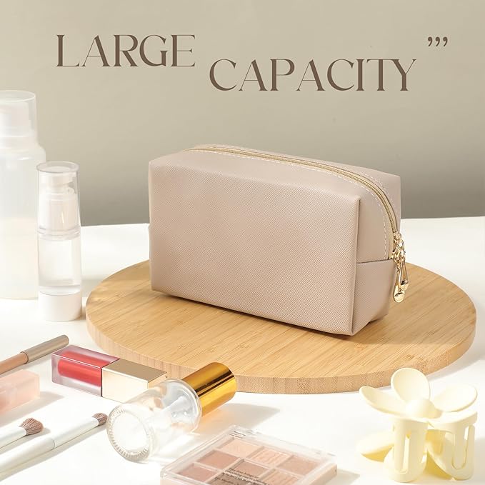Kigeli 15 Pcs Aesthetic Makeup Bags PU Leather Cosmetic Pouches Waterproof Plain Toiletry Bags Makeup Pouches Bulk for Women Party Gift Travel Storage Organizer(Nude Color)