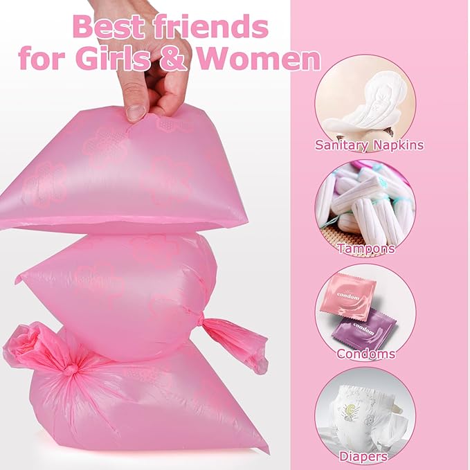 300PCS Cherry Blossom Scented Sanitary Napkin Disposal Bags, Pink Disposable Sanitary Bag Personal Care Disposal for Tampons Trash Bag, Disposable Mini Bags for Women Privacy Handling Bag Diaper Sack