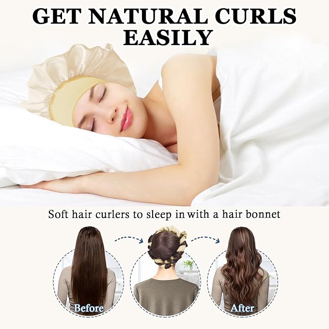 Heatless Curls Overnight Hair Curler, 70" Soft Hair Curlers to Sleep In No Heat Curls Overnight, 9 PCS No Heat Curlers Set for Women - Champagne