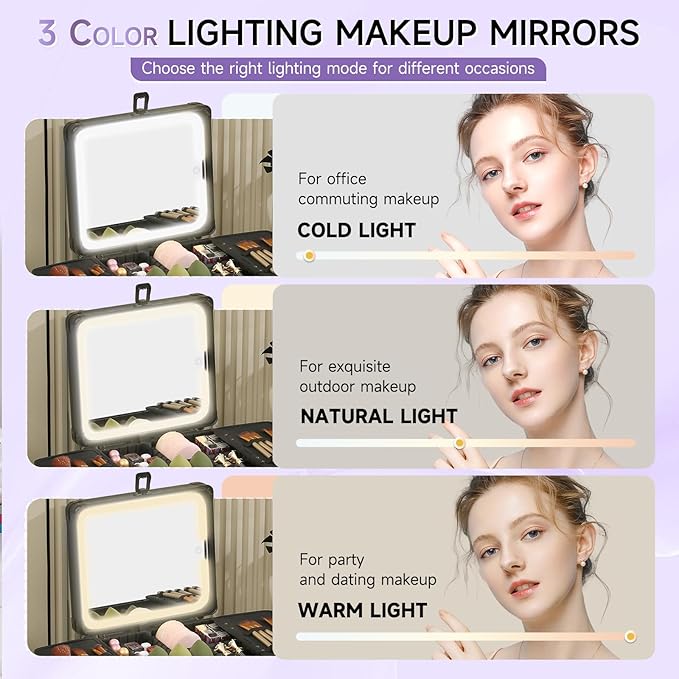 Leeora&Leekoo Makeup Case with Lighted Mirror, Portable Train Case Organizer for Makeup & Beauty Tools, Professional Cosmetic Storage Box (Black)