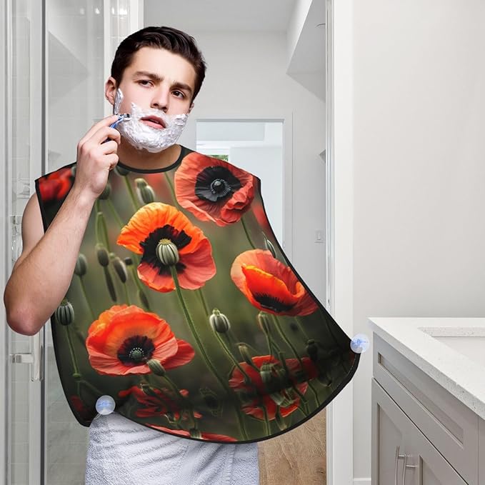 Purple And Teal Flowers Print Beard Bib Shaving Apron, Beard Hair Trimming Cape Gift For Dad