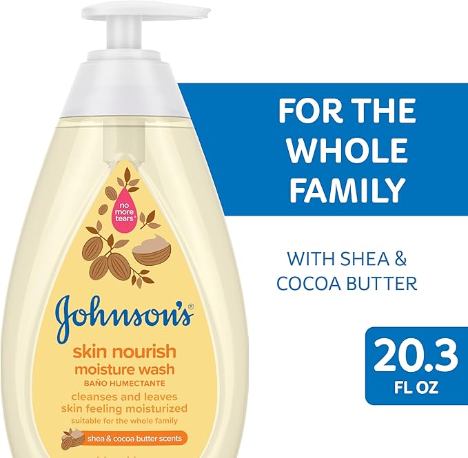 Johnson's Baby Skin Nourishing Moisture Baby Body Wash with Shea & Cocoa Butter, Hypoallergenic & Tear Free Baby Bath Wash, Paraben-, Dye-, Sulfate & Phthalate-Free, 20.3 fl. oz (Pack of 2)