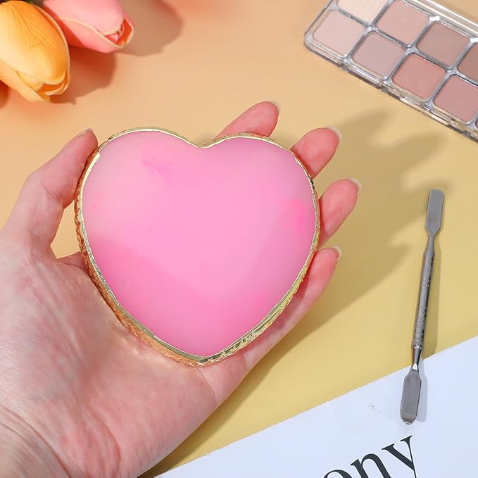 1 Piece Nail Polish Plate Mixing Plates Nail Art Plate with Spatula Nails Polish Holder for Nails Art Display and Design Heart Shape Cosmetic Mixing Palette Sliver Edge Pink Women Gifts