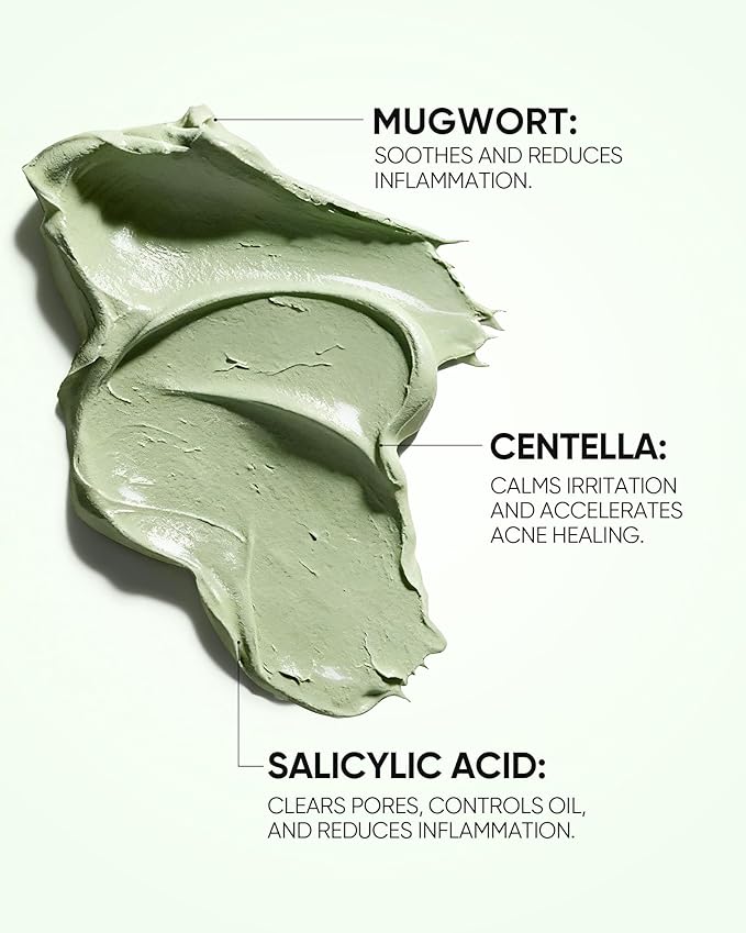 Mugwort Clay Stick Mask for Face, Redness Soothing & Breakout Control with Centella and Salicylic Acid, Gentle Exfoliating, Vegan Skincare, Wash-Off Facial Mud Mask