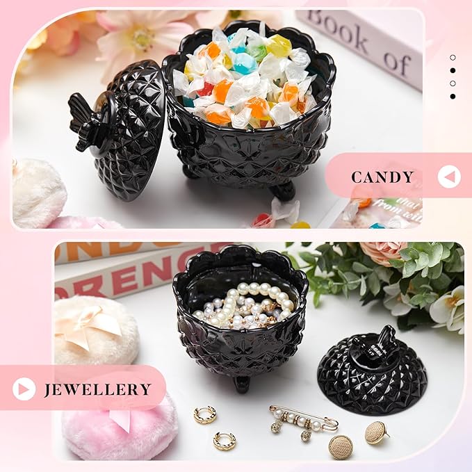 Tioncy 3 Pcs Large Body Powder Puff and Container Valentine's Day gift Powder Container with Puff Crystal Case Soft Washable Reusable Velour Face Body Glitter Wet Dry Makeup (Butterfly,Black)