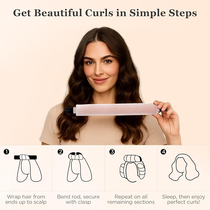 Heatless Hair Curler Set – 4PCS Velvet Overnight Blowout Rods for Heatless Curls, Jumbo Flexible Curling Rods to Sleep In, No Heat Curling Tools for Natural Waves and Curls Pink
