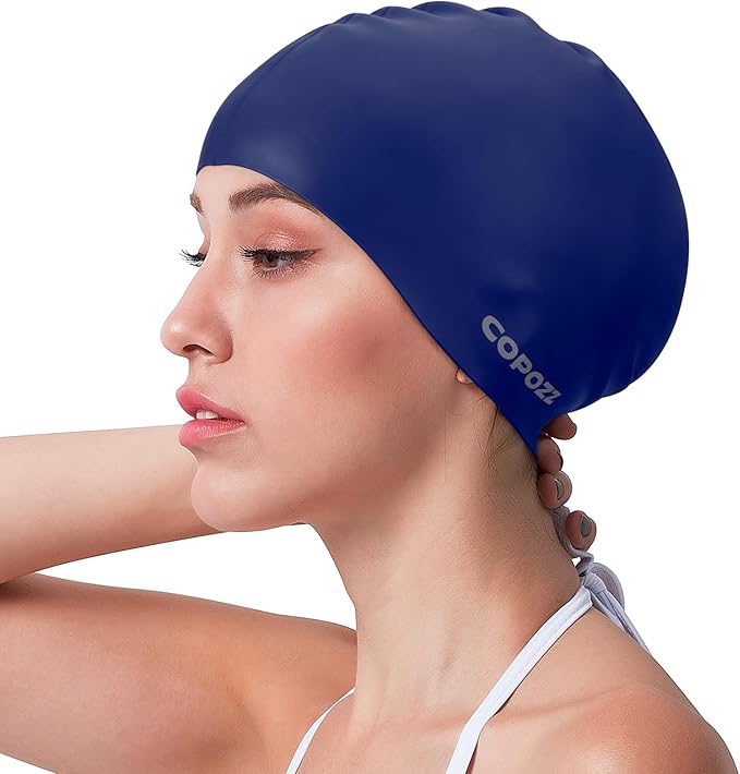 COPOZZ Women‘s Swim Cap for All Hair - Large, Comfortable Silicone Swimming Cap, Waterproof Design for Long, Short, Thick & Curly Hair | Secure & Comfortable Fit