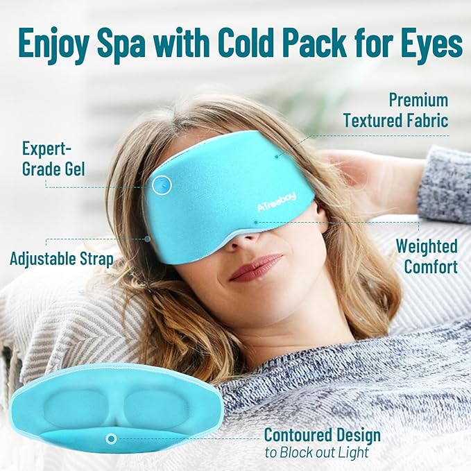 Cooling Eye Mask, Cold Eye Mask for Puffiness, Reusable Ice Eye Masks for Dark Circles, Puffy Eyes, Relieve Migraines and Headaches with Gel Eye Masks Therapy, Long-Lasting Comfort (Light Blue of 3D)