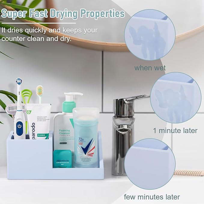 Diatomite Toothbrush Holders for Bathrooms, Quick Dry Electric Tooth Brush and Toothpaste Organizer Bathroom Accessories for Countertop, Vanity, Sink - Blue