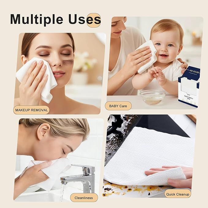 Face Towels, XL Facial Dry Towels 10x12 Inch, Biodegradable Disposable Face Wipes for Makeup Remover, Skincare & Face Cleansing, Lint-Free, 100 Count