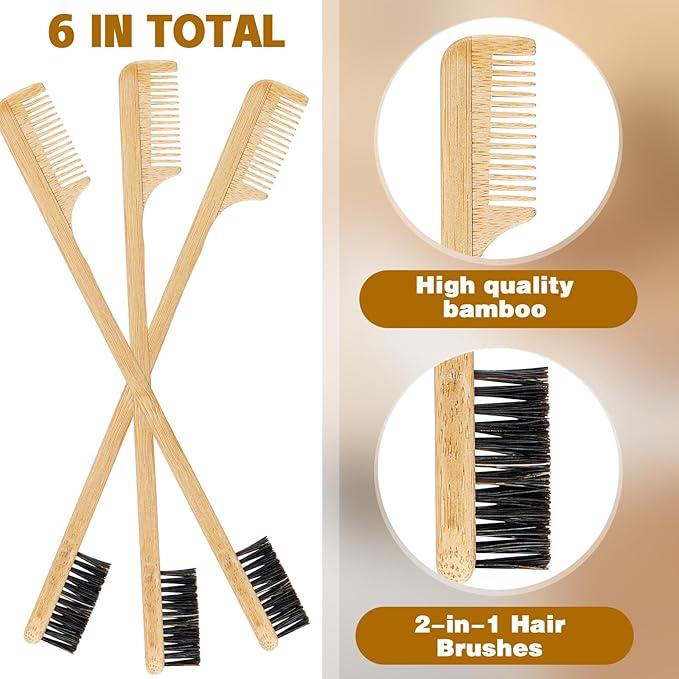 Geiserailie 6 Pieces Moustache Comb and Brush Beard Edge Brushes 2-in-1 Sapling Wood Mustache Comb Gentle Control Bamboo Eyebrow Hair Tool