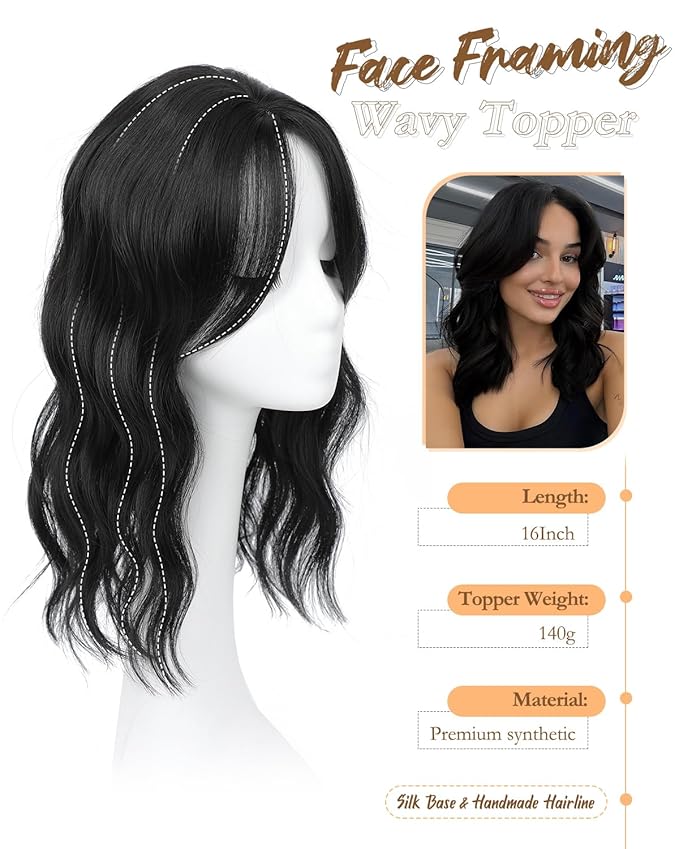 PANEWAY Hair Topper 16InchToppers For Women with Thinning Hair 6.5’’x6.5’’ Ladies Wiglets for Women Daily Use- 1B