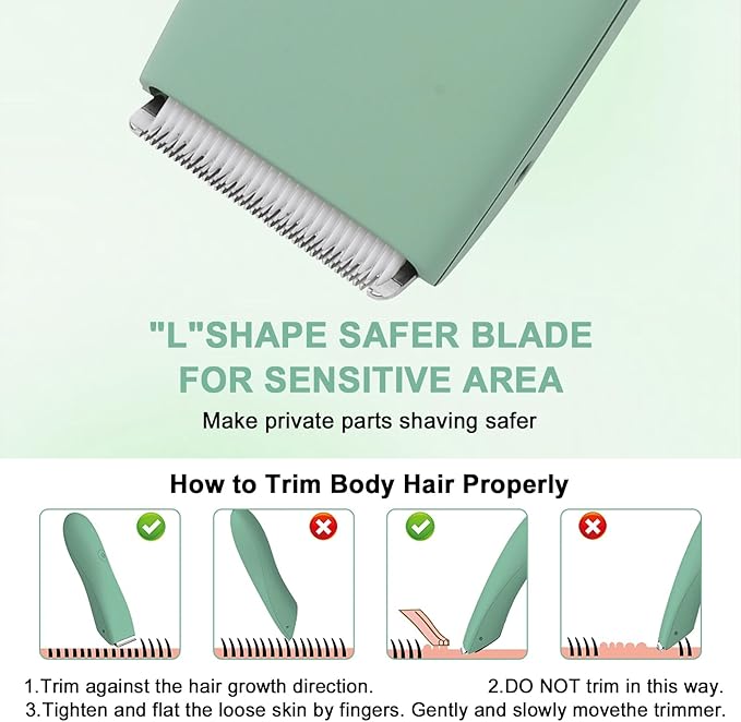 Pubic Hair Trimmer for Men and Women,Electric Shaver for Chest,Legs & Bikini,Waterproof Wet/Dry Shaver,USB Recharge Dock,Ideal Razor Gift for Boy/Girl Friend (Green)
