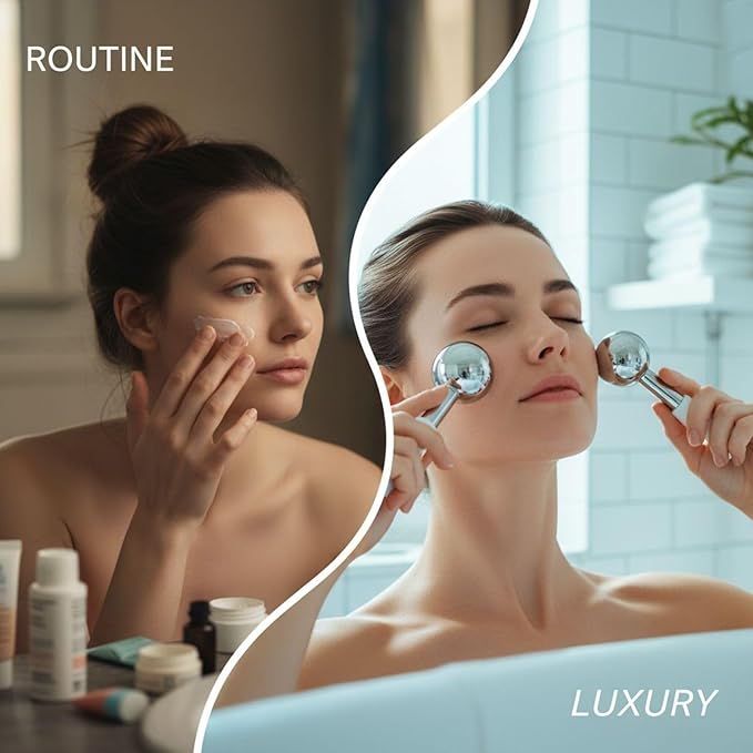 2 PCS Ice Globes for Face, Stainless Steel Ice Globe Face Lifting and Firming Tool, Ice Ball Face Skin Care, Smooth Metal Surface for Easy Cleaning (Silver)