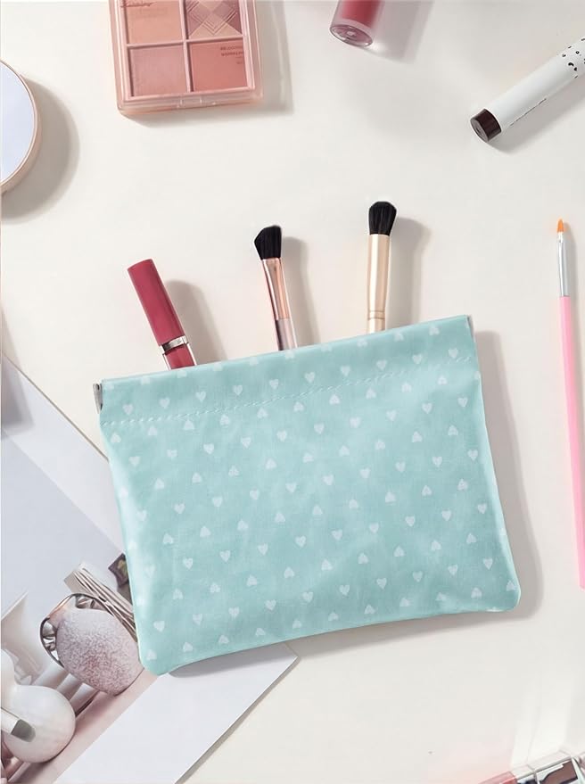 Hearts Leather Makeup Pouch Set for Women Small Make Up Bag for Purse Waterproof Initial Makeup Cosmetic Bags Pouches for Purse Aesthetic Travel Toiletry Bag,Grey Blue