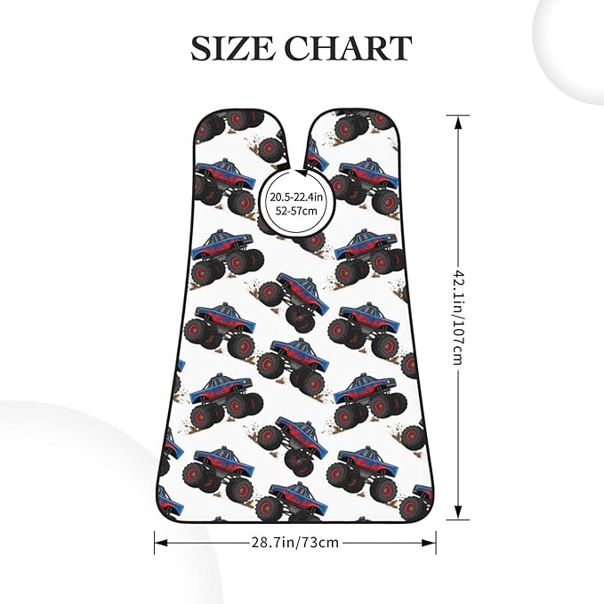 Beard Grooming Cape, Waterproof Hair Catcher for Shaving Trimming, Non-Stick Bib Apron Gifts for Dad Men, Red Blue Car Cartoon Truck Monster Shave Bib