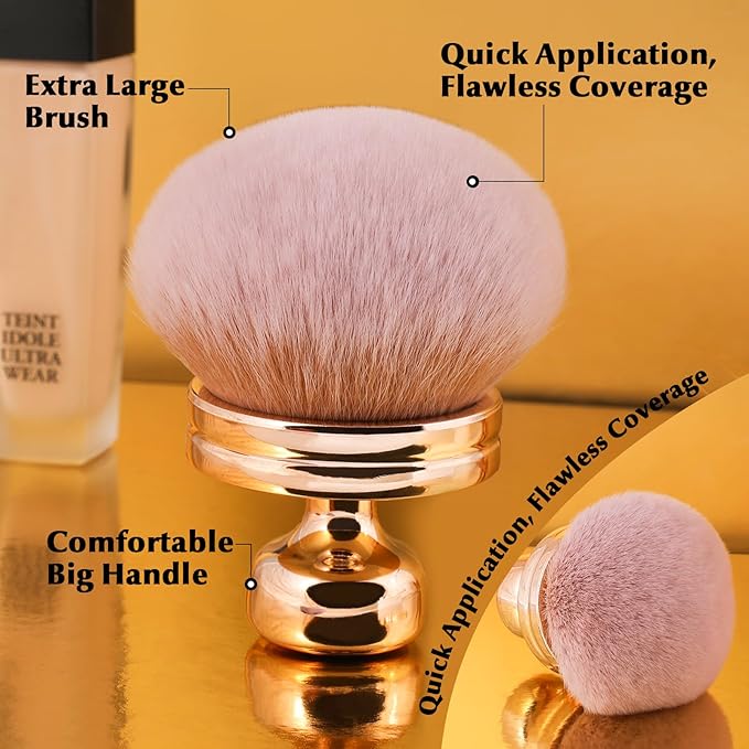Extra Large Body Makeup Brush, Professional Self Tan Brush for Flawless Application, Wide Headed Body Bronzer & Leg Makeup Applicator, Streak-Free Blending Brush for Back & Arms (Gold)