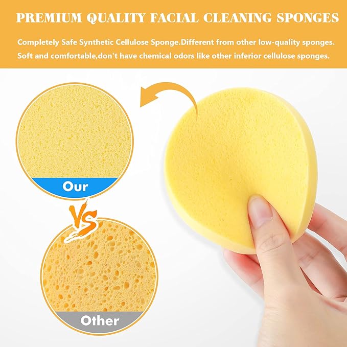 Facial Sponge Compressed,120 Count PVA Professional Makeup Removal Round Face Wash Sponges Spa Pads Exfoliating Cleansing for Women,Yellow,Pink,Purple